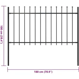 vidaXL Gartenzaun mit Speerspitze Stahl 181 x 100 cm Schwarz
