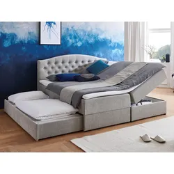 Boxspringbett "Lotte", grau (hellgrau), B:182cm L:213cm, Bezug: Strukturstoff (100% Polyester; 100% Acryl), Bezug Matratzenspiegel: Jersey (100% Polyester und Acryl), Bezug Topperspiegel: Jersey (100% Polyester und Acryl), Bezug Kopfeil: Strukturstoff (100% Acryl), ATLANTIC HOME COLLECTION, Komplettbetten, Boxspringbett, mit Topper, Bettkasten und Gästebett