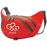 Tierisch-tolle Geschenke Hundesport Bauchtasche Leckerlie-Tasche mit 2 Herzen, 2 Pfoten und Wunschnamen personalisiert | Hundetraining | Leckerlie Beutel (Rot/Weiß)