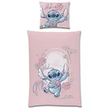Familando Lilo und Stitch Schriftzug Rosa 135 x 200 cm + 80 x 80 cm