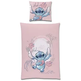Familando Lilo und Stitch Schriftzug Rosa 135 x 200 cm + 80 x 80 cm