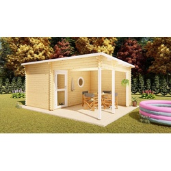 Finn Art Blockhaus Saunahaus Trontheim 10, BxTxH: 510 x 360 x 246 cm, 45 mm, Outdoor Gartensauna, ohne Ofen mit Vorraum beige