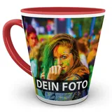 Tasse selbst individuell gestalten/Personalisierbar mit eigenem Foto bedrucken/Fototasse/Motivtasse/Werbetasse/Firmentasse mit Logo/Konische Tasse Innen & Henkel Rot