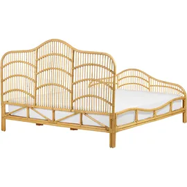 Beliani Bett Rattan und Mahagoniholz mit Lattenrost 180 x 200 cm