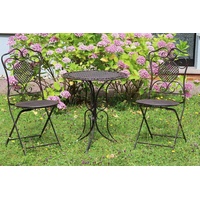 Aubaho Balkonset Gartenset Tisch +2x Stuhl Eisen Gartengarnitur braun Bistroset Metall