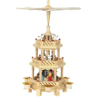 OBC Weihnachtspyramide/Krippe bunt/Pyramide Weihnachten / 3 Etagen/im Kunsthandwerks-Stil, handgefertigt/Deko zu Weihnachten