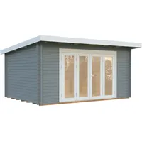 Palmako Gartenhaus Lea 14,2 m2 - 44 mm hellgrau/weiß