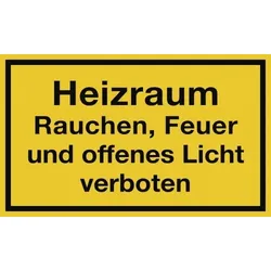 Heizraum Rauchen, Feuer und offenes Licht verboten, Folie, 250x150 mm