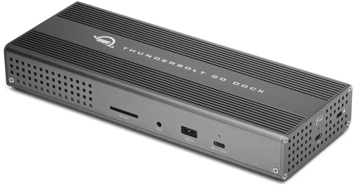 OWC Thunderbolt 4 Go Dockingstation, Integriertes Netzteil, Bis zu 90 W Ladeleistung, Anschluss eines 8K- / bis zu zwei 4K-Monitoren