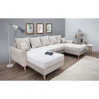 Wohnlandschaft COLLECTION AB "Raisa U-Form" Sofas Gr. B/H/T: 314cm x 45cm x 158cm, Samt-Cord, Mit Federkern, beige mit Federkern, Kissen und Steppung im Sitzbereich