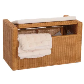 Mendler Aufbewahrungstruhe M92, Truhe Sitzbank Garderobenbank, Kissen Kubu Rattan 88cm ~ honigfarben