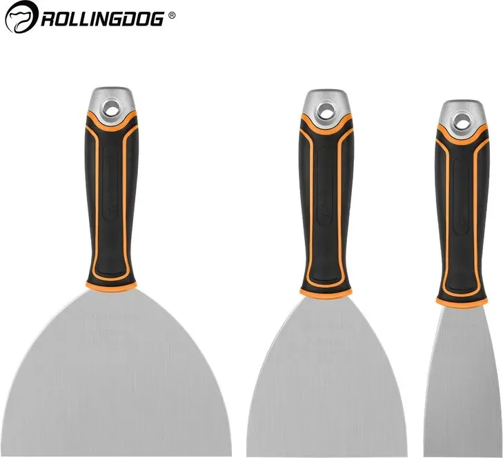 ROLLINGDOG 3-teiliges Putty-Messer-Set aus Edelstahl, Schaber-Set für Trockenbau, Fugenfüllen, Wandreparatur, Oberflächenbereitung, Maler- und Bauarbeiten, langlebig und rostbeständig