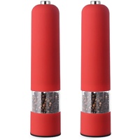 2 Stück Salz und Pfeffermühlen Elektrisch, Pfeffermühlen Elektrische Salz und Pfeffermühlen Set Einstellbarer Grobheit Gewürzmühle (Rot)