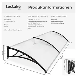 Tectake Vordach 300 cm transparent