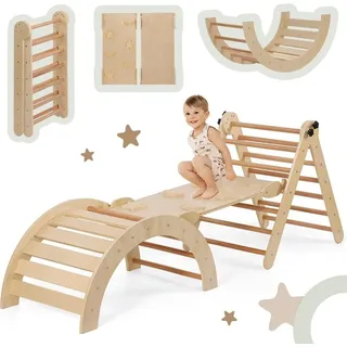 comomy 5-in-1 Kletterdreieck-Set für Kleinkinder, Kletterspielzeug für Kinder, faltbares Klettergerüst, für Kinder, Montessori-Spielausrüstung für Kleinkinder (Blau-2 in 1) ... - Beige