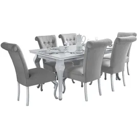Deine Möbel 24 Essgruppe LUISE Tischgruppe Glamour Tisch mit 4 / 6 Stühlen Esszimmer, (Graphit Anthrazit Dunkelgrau Grau Beige Schwarz, 7-tlg.