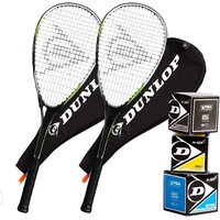 Dunlop Squash Set 2X Biotec TI Deluxe RD Squash Rackets + 2X Racket Covers + 3X Balls