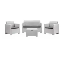 Dmora Lounge-Set für den Außenbereich Dmotto, Garten-Set mit Kissen, Lounge-Set für den Innenbereich in Rattan-Optik, 100 % Italy, Weiß - Weiß