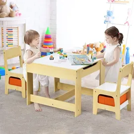 Goplus 3tlg. Kindertisch mit 2 Stühle, Kindermoebel Set Holz,sitzgruppe für Kleinkinder, Maedchen Und Jungen