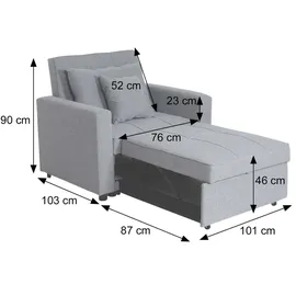 MCW Schlafsessel L90 Stoff/Textil 197 x 103 x 0 cm Hellgrau mit Kissen