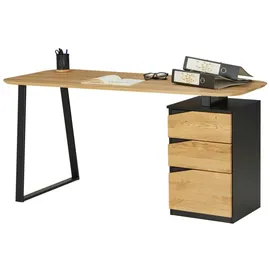 vogl möbelfabrik Schreibtisch VOGL MÖBELFABRIK "Erik", schwarz (wildeiche, schwarz, schwarz, wildeiche massiv), B:150cm H:72,5cm T:67cm, Tische, Schreibtisch, mit Schweizer Kante, teilmassiv, Breite 150 cm, Made in Germany