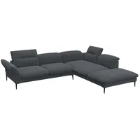 FLEXLUX Ecksofa Salino, Funktionssofa mit Ottomane, Relaxsofa, Ecksofa, Sofa mit Arm- und Kopfteil-Verstellungen, Kaltschaum & Stahl-Wellen schwarz