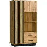 Feldmann-Wohnen Highboard, Braun, Schwarz, Holz, 3 Fächer, 2 Schubladen, Rechteckig, 90x159x40 cm, Wohnzimmer, Kommoden & Sideboards, Highboards