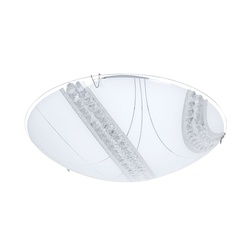 Kristalllampen Decke Glasbeleuchtung Kristall Lampe Deckenlampe, Glas satiniert Metall weiß, 1x LED 12W 1200Lm neutralweiß, DxH 30x9,8 cm