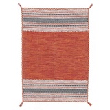 carpetfine Teppich »Kelim Azizi«, rechteckig, 5 mm, Baumwolle, Wendeteppich mit Fransen, Wohnzimmer orange 60 cm x 110 cm x 5 mm