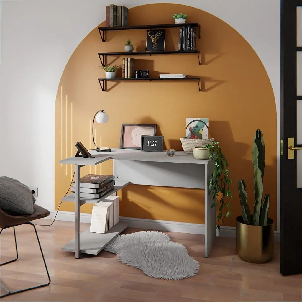 Computertisch mit Stauraum, Bürotisch Sieg II, Grau Levira