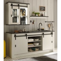 Furn.Design Küchenbuffet Stove (Küchenzeile weiß Pinie Landhaus, 3-St., Set Breite 200 cm) mit Schwebetüren weiß