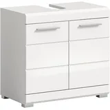 furnling Waschbeckenunterschrank Scott, weiß Hochglanz, 2 Türen, 2 Fächer, Unterschrank mit Siphon-Ausschnitt, Front mit Rillenfräsung, Breite 60 cm