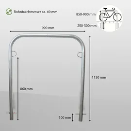 Trutzholm Fahrradanlehnbügel 115 x 99 cm Stahl feuerverzinkt Ø 49 mm Grau