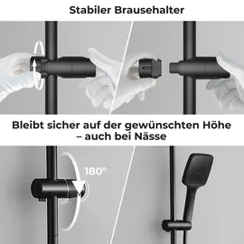 Görbach Duschset Edelstahl Duschstange mit Verstellbarer Duschkopfhalterung, Bohrlöcher-kompatible Wandhalterungen, Passend für Standard-Handbrausen, Brausestange 100 cm und Duschablage Schwarz