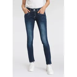 Slim-fit-Jeans HERRLICHER "Piper Slim Reused Denim", Damen, Gr. 34, Länge 30, dull, Denim/Jeans, Obermaterial: 98% Baumwolle, 2% Elasthan, casual, slim fit, Jeans, mit Zierknöpfen an den Gesäßtaschen