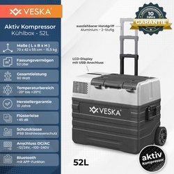 VESKA Kompressor Kühlbox elektrisch, Gefriertruhe mit APP-Steuerung - 52l anthrazit