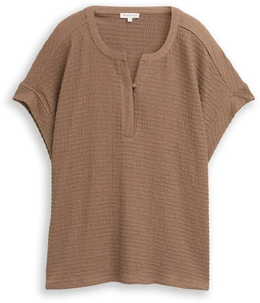 TOM TAILOR Damen Crinkle T-Shirt, braun, Uni, Gr. S