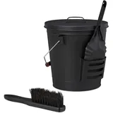 Relaxdays Ascheeimer mit Deckel 19 L inkl. Aschebesen & Kaminschaufel Schwarz
