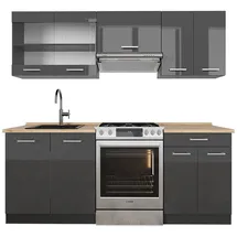 Vicco Küchenzeile R-Line 200 cm Anthrazit Hochglanz/Eiche