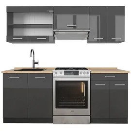 Vicco Küchenzeile R-Line 200 cm Anthrazit Hochglanz/Eiche