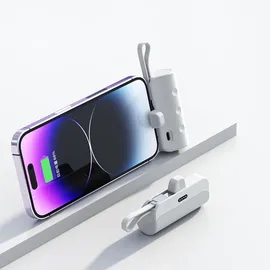 spacnana Tragbares Mini-Ladegerät, Integriertes Kabel für IOS-Schnittstelle Typ C, 2-in-1-Mini-USB-C-Powerbank für