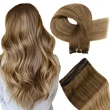 Hetto Remy Echthaar Tressen Extension Balayage Extensions Tressen Echthaar Haartressen Extensions Echthaar Mittel Braun zu Hellbraun und Dunkelste Blondine #6/8/14 100g 50cm