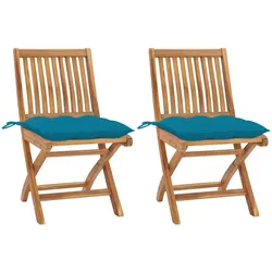 vidaXL Gartenstühle 2 Stk. mit Hellblauen Kissen Massivholz Teak