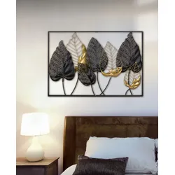 Wanddekoobjekt CASABLANCA BY GILDE "Wandrelief Blätter mit Rahmen Santos", schwarz, B:95cm H:65cm T:6cm, Metall, Wanddekoobjekte