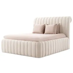 Casa Padrino Luxus Doppelbett Creme 210 x 266 x H. 155 cm - Massivholz Bett mit Kopfteil - Schlafzimmer Möbel - Hotel Möbel - Luxus Möbel - Luxus Einrichtung