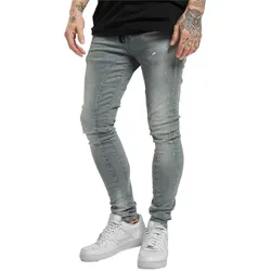 vsct Keanu Herren Slim-Fit Jeans im Destroyed-Look Denim-Hose mit Farbspritzer D5643094 Grau - W31/L32
