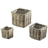 Kobolo Übertopf Rattankorb Pflanzkorb 3er Set eckig - Rattan - grau