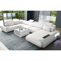 Sofa Dreams Wohnlandschaft Ledersofa Rimini U Form Ledercouch Leder Sofa, Couch, mit LED, wahlweise mit Bettfunktion als Schlafsofa, Designersofa weiß