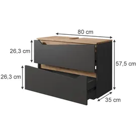 Vicco Waschbeckenunterschrank Marelle 2 Schubladen 80 x 57,5 x 35 cm Anthrazit/Braun