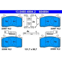ATE Bremsbelagsatz, Scheibenbremse vorne rechts links mit Zubehör für FIAT 77367677 13.0460-4894.2
